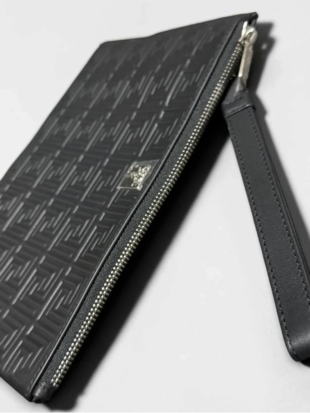 Versace Black La Greca Embossed Leather Wristlet Clutch